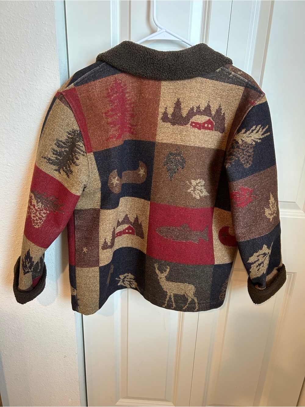 Vintage Pendleton Originals Wool Blanket Coat Fleece Trim Cabin Core Patchwork - Picture 7 of 7
